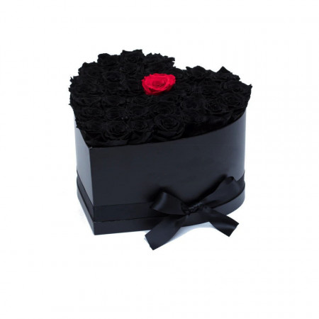 Aranjament floral inima cu trandafiri de sapun Gold Lux, Negru- rosu