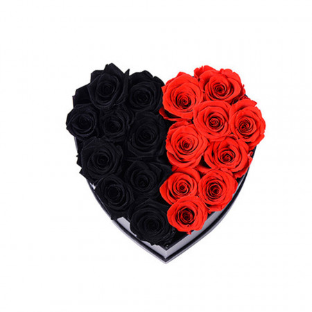 Aranjament floral inima cu trandafiri de sapun Special S, rosu si negru