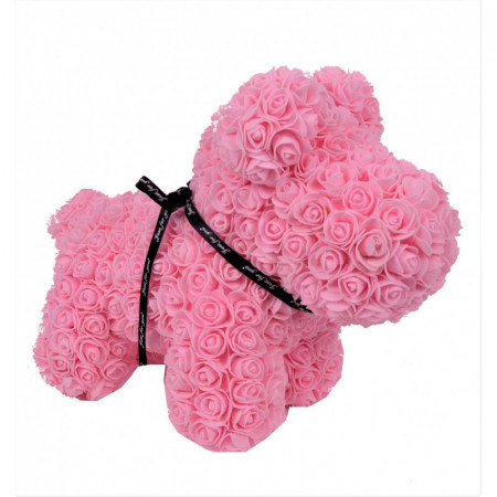 Catelusi floral roz din Trandafiri 40 cm, decorat manual, cutie cadou