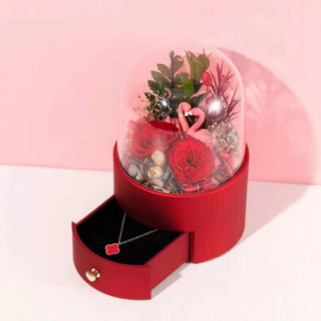 Cutie de bijuterii Blossom cu flori criogenate, rosu