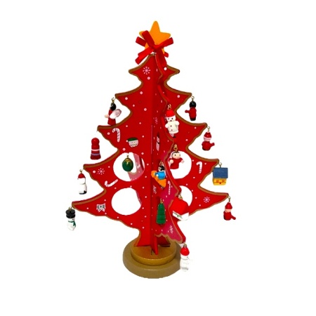 Decoratiune Craciun, craft Do it Yourself, bradut si globulete in miniatura, 30 x 25 cm, Rosu