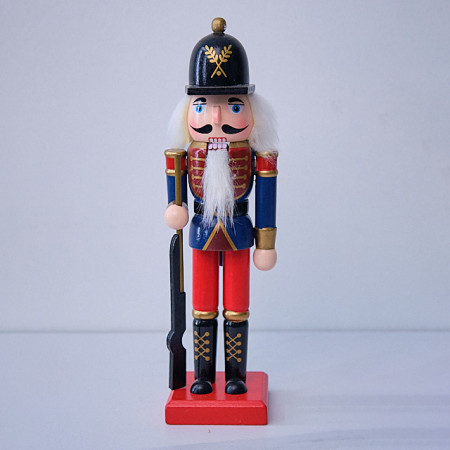Decoratiune de Craciun, tip soldatel, Spargatorul de Nuci imbracat in uniforma festiva, Soldat, Albastru - Rosu, 25cm