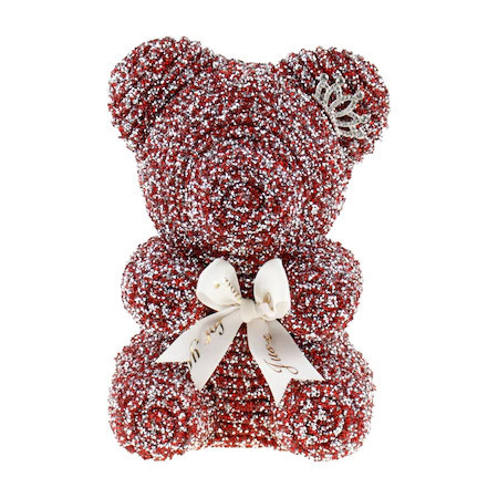 Diamond Teddy Bear rosu 20 cm, decorat manual cu cristale, cutie cadou