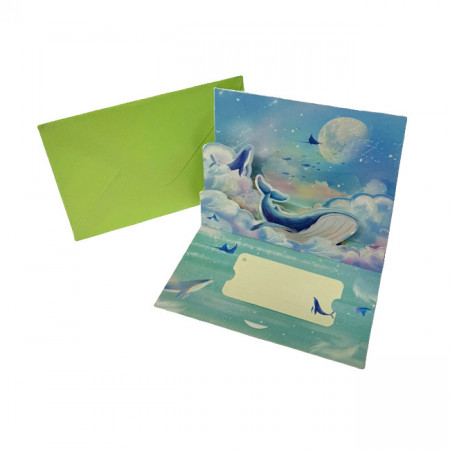 Felicitare Pop-Up de Primavara "Balena", cu plic inclus - 18 x 13 cm