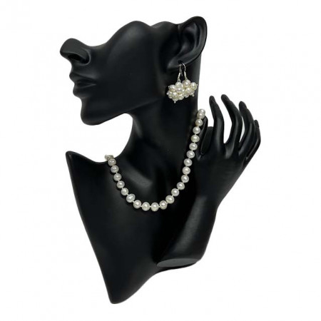Set de dama, suport in forma de bust pentru bijuterii cu cercei si colier din perle naturale de cultura
