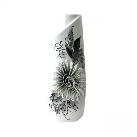 Vaza ceramica cu imprimeu floral 3D, Coral alb, 41cm