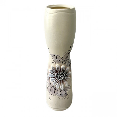 Vaza ceramica cu imprimeu floral 3D, Sin crem, 41cm