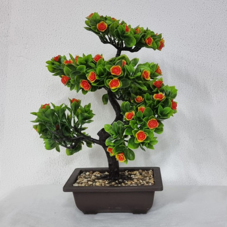 Bonsai artificial colorat in ghiveci, Flower orange 39 cm inaltime