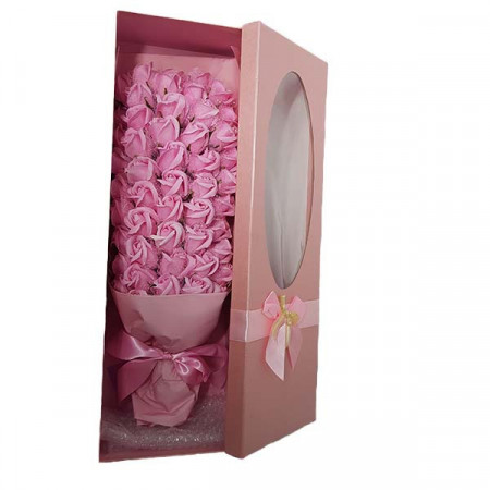 Buchet cu 45 de trandafiri din sapun, Infinite Love Celebration, 60 cm, roz