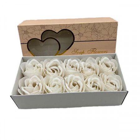 Cutie cadou 2Hearts cu 10 trandafiri de sapun, alb