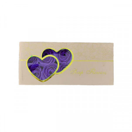 Cutie cadou 2Hearts cu 10 trandafiri de sapun, lila