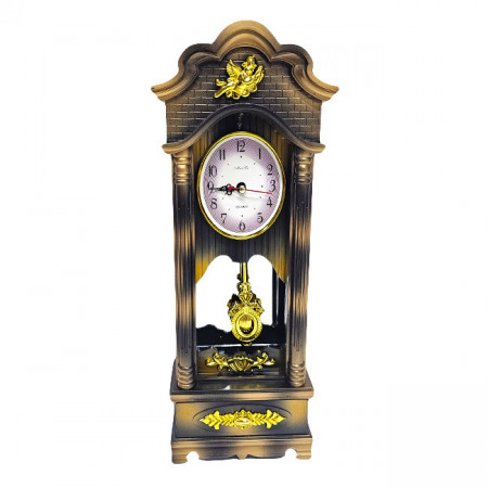Decoratiune muzicala, ceas de masa vintage cu pendul, sertar si lumini, Maro, 34cm
