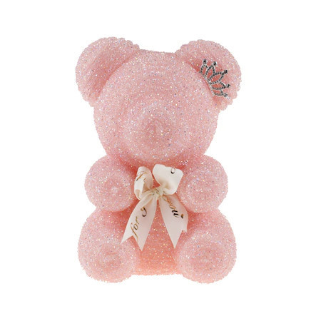 Diamond Teddy Bear roz 20 cm, decorat manual cu cristale, cutie cadou