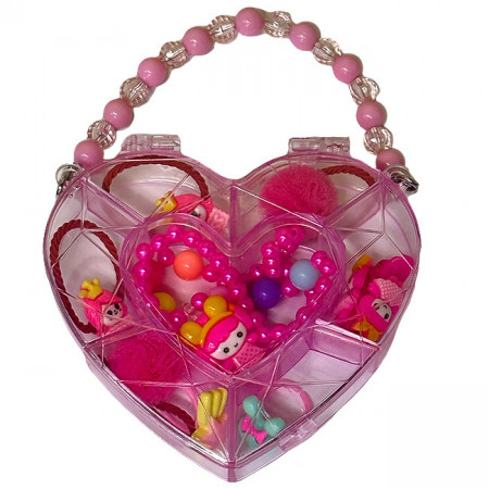 Gentuta pentru fetite, in forma de inima, cu accesorii pentru par