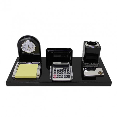 Organizator de birou cu ceas, doua suporturi pentru accesorii, stickere si calculator