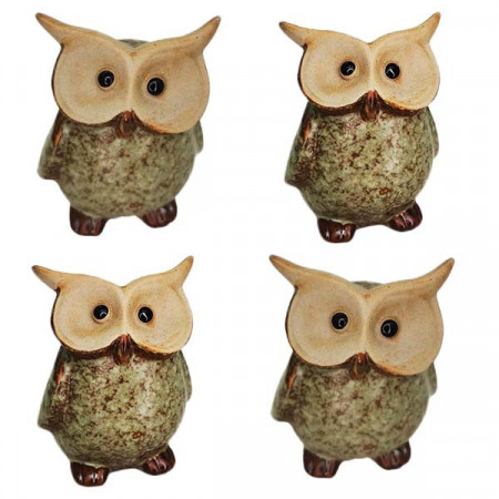 Set 4 decoratiuni din ceramica in forma de bufnita