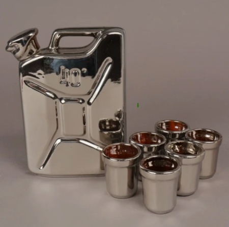 Set din ceramica pentru bautura, Canistra cu sase pahare, Silver