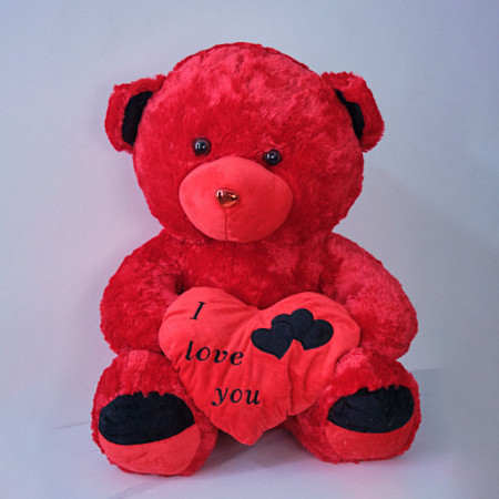 Ursulet de plus Big Heart, cu labute bicolore si inima cu mesaj romantic, inaltime 63 cm, Rosu/Negru