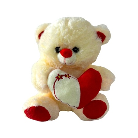 Ursulet de plus BUBU, cu inimioara, inaltime 20 cm, Crem/Rosu