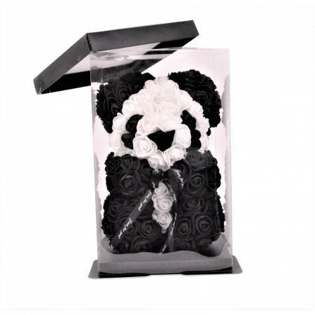 Ursulet floral panda din Trandafiri 25 cm, decorat manual, cutie cadou