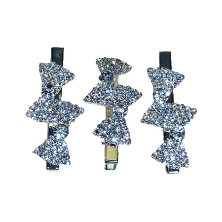 Accesorii par prindere aligator, cu fundite si cristale artizanale, Argintiu