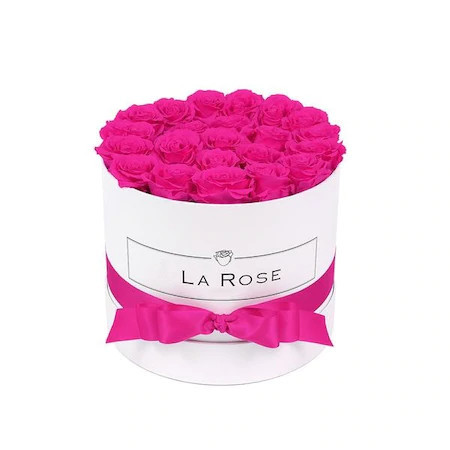 Aranjament floral Trandafiri parfumati, din spuma de sapun, roz, in cutie alba Luxury L