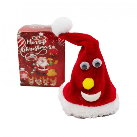 Caciulita lui Mos Craciun care canta si danseaza, ornament pentru Craciun 15 cm