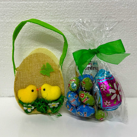 Cos Easter mini, Kinder Country 23gr, ou Choco Pack 20gr, 11 oua Kinder 5.4gr, in cosulet cu toarta