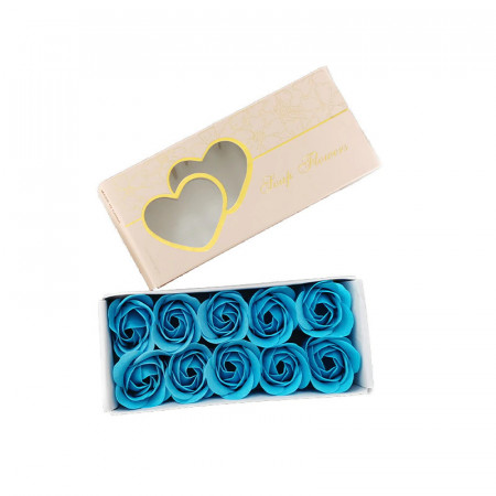 Cutie cadou 2Hearts cu 10 trandafiri de sapun, albastru deschis