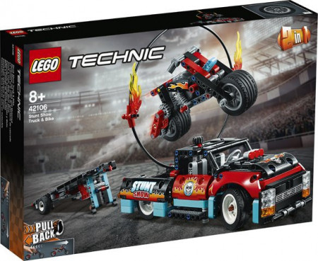 LEGO Technic: Camion si motocicleta pentru cascadorii 42106, 8 ani+, 610 piese