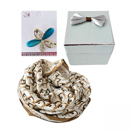 Pachet cadou femei ForYou, brosa si esarfa in cutie eleganta cu funda