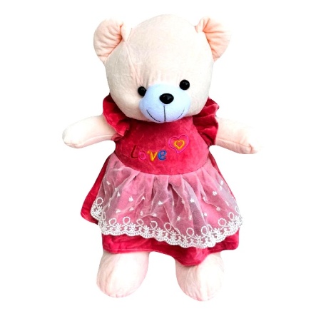 Ursulet de plus Rozina, cu rochita, Inaltime 40 cm, Roz prafuit