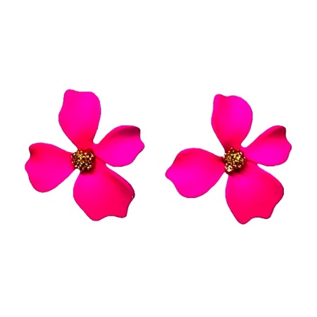 Cercei A Little Magic, cu design floral si prindere cu tija, Fucsia