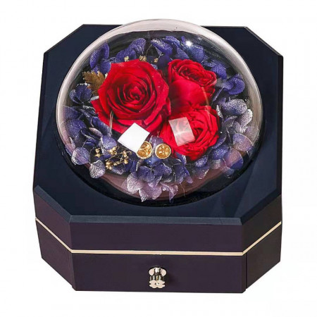 Cutie pentru bijuterii Eternity cu flori criogenate, in cutie si punga cadou, negru