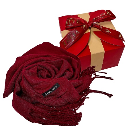 Esarfa lunga tip Sal Belladona, cu franjuri, ambalata in cutie cadou, 180x60cm, Burgundy