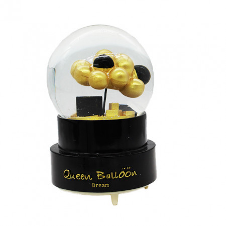 Glob muzical Queen Balloon Dream, cu decor baloane si cadouri, negru, 16 x 9 cm