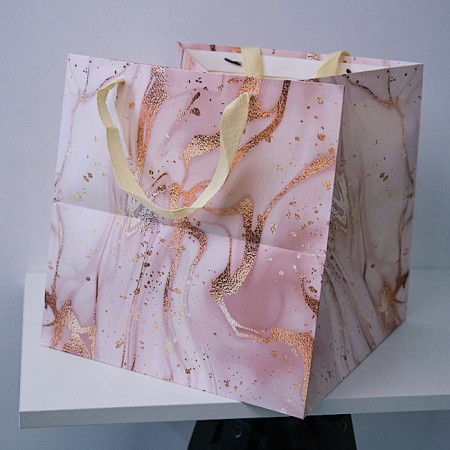 Punga pentru cadouri, Refined Elegance, Roz/Auriu, 31x30x30 cm