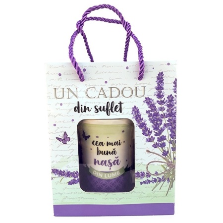 Set Cana ceramica si lingurita, cu mesaj " Cea mai buna nasa din lume "