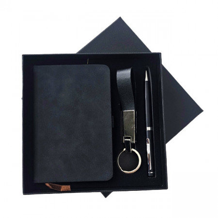 Set Gentleman cu 3 accesorii, agenda, pix, breloc, Negru