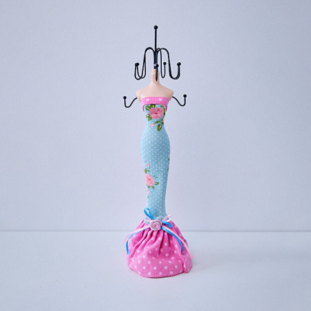 Suport accesorii model manechin cu rochie, Bleu/Roz, 31 cm