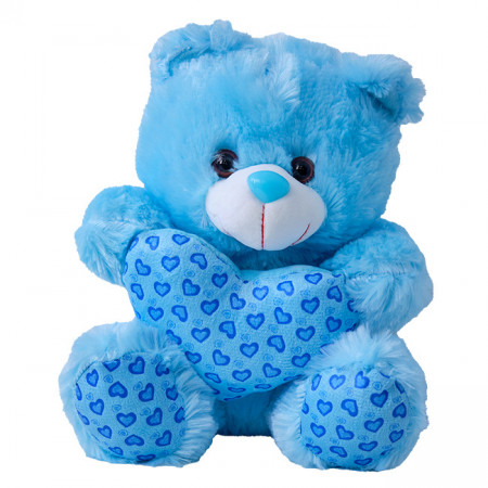 Ursulet de plus Coco, cu inimioara, inaltime 30cm, Albastru Deschis