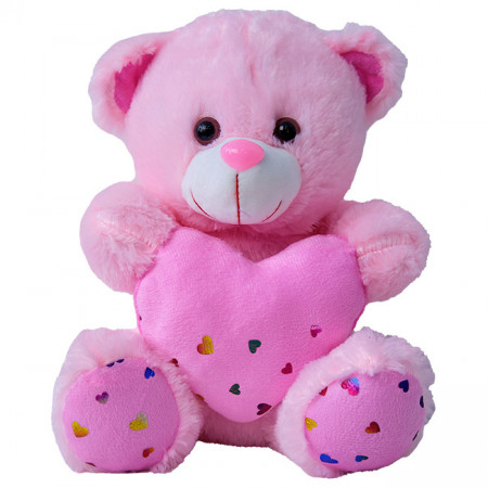 Ursulet de plus Coco, cu inimioara, inaltime 30cm, Roz Deschis