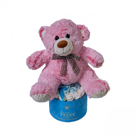 Ursulet de plus Martin cu fundita, inaltime 40 cm, Roz