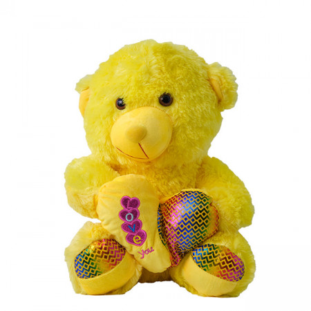 Ursulet de plus Twinkle, cu inimioara, inaltime 37 cm, Galben