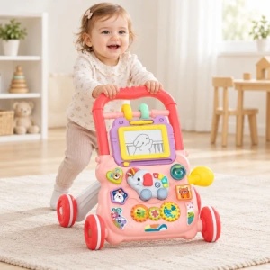 Antepremergator interactiv Music Walker, cu tabla de desen, muzica si centru de activitati, roz, 12 luni+ - Img 2