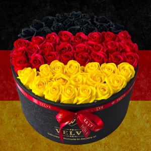 Aranjament floral Country, in cutie rotunda cu 55 trandafiri din sapun, Germania - Img 3