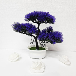 Bonsai decorativ artificial, colorat, in ghiveci miniatural, Pin Desire, Albastru, Inaltime 25 cm2