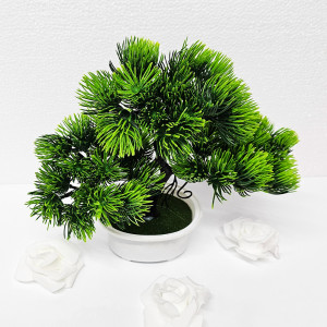 Bonsai decorativ artificial, colorat, in ghiveci miniatural, Pin Desire, Verde, Inaltime 25 cm - Img 3