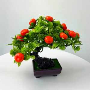 Bonsai decorativ artificial, in ghiveci miniatural, Fruit Tree, Nectarina, Inaltime 25 cm - Img 4