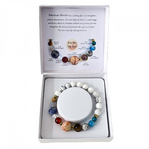 Bratara 10 Planets American Howlite, din pietre semipretioase in cutie cadou, semnificand planetele galaxiei - Img 1